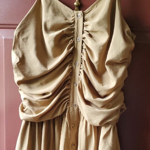 Target Tan Ruched Spaghetti Strap Maxi Dress - Picture 4 of 10